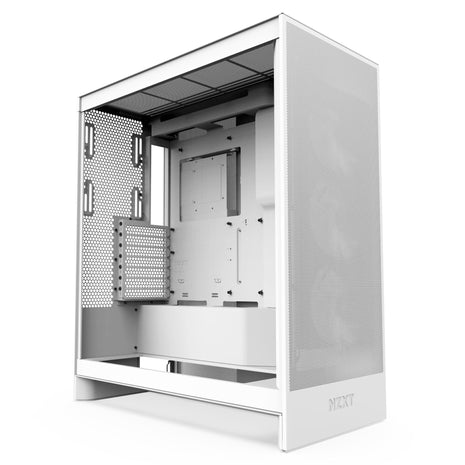 NZXT H7 Flow - Mid-Tower ATX Airflow PC Case - White | Airflow-first ATX mid-tower. Bottom-mount fans for direct GPU cooling, 420mm front radiator support, clean cable routing.