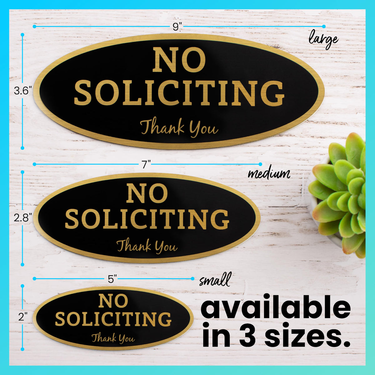 ExcelMark No Soliciting Sign for House or Business – Durable Indoor/Outdoor Sign – Easily Attach to Front Door - UV and Weather Resistant (Small - 2"x 5", Black with Gold Letters)