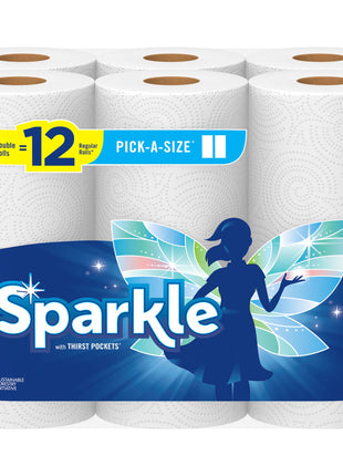 Sparkle Pick A Size Paper Towels, 6 Double Rolls = 12 Regular Rolls, Everyday Value Paper Towel With Full And Half Sheets