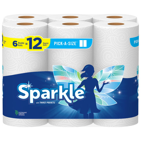 Sparkle Pick A Size Paper Towels, 6 Double Rolls = 12 Regular Rolls, Everyday Value Paper Towel With Full And Half Sheets