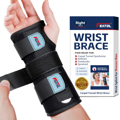 FEATOL Wrist Brace Hand Brace, Carpal Tunnel Wrist Splint Night Support for Women Men, Pain Relief Support  Tendonitis, Arthritis, Sprain, Right Hand, Small/Medium