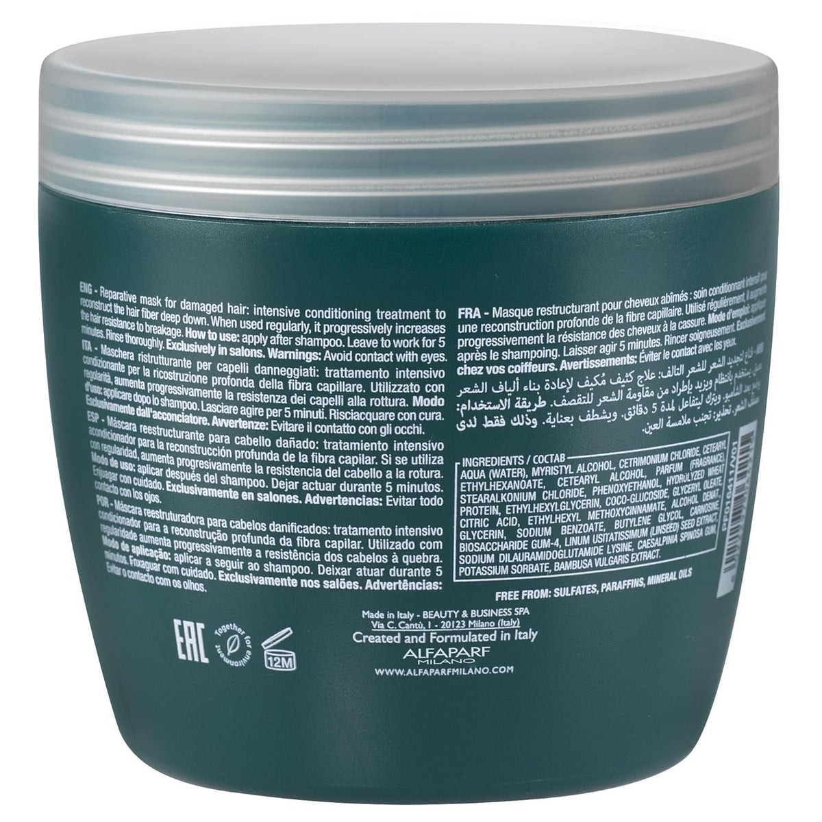 Alfaparf Milano Semi Di Lino Reconstruction Reparative Mask - Color Safe Deep Conditioning Hair Mask - Damaged Hair Repair - Paraben and Paraffin Free - Vegan Formula