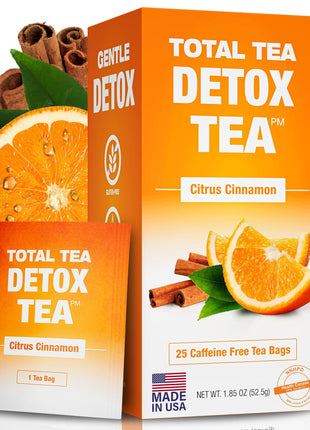 Total Tea SIimming Detox Tea Caffeine Free - 25 Day Detox - Herbal Tea with Chamomile, Hibiscus Tea & Ginger Root for Colon Cleanse – Natural Citrus & Cinnamon Fruit Tea for Digestive Health