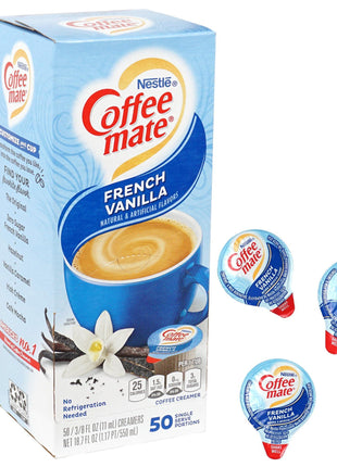 French Vanilla Liquid Coffee Creamer Singles, 50 Cream Singles Serve Box (18.7 Fl Oz.), Coffee Creamer Packets