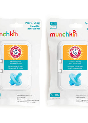 Munchkin Arm & Hammer Pacifier Wipes - Safely Cleans Breast Pump Parts and Feeding Essentials for Baby and Toddler, 2 Pack, 72 Wipes
