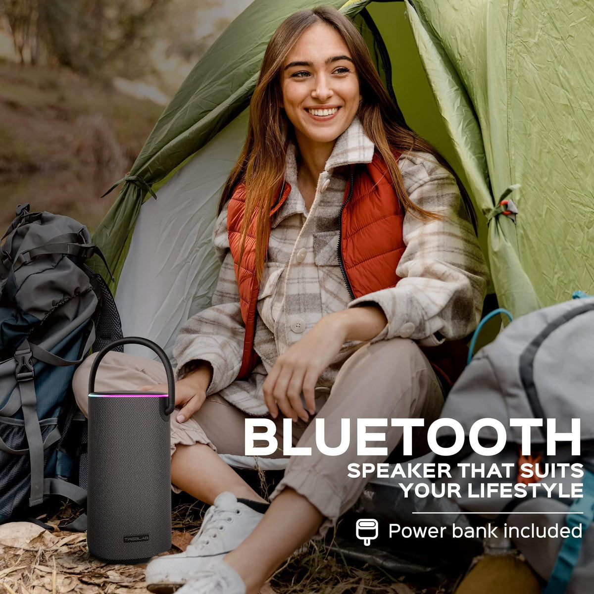 TREBLAB Portable Bluetooth Speaker with Handle - Loud 60W Stereo Sound with Deep Bass, 25H Playtime, Wireless Powerbank, RGB Lights, Dual Pairing, Waterproof - for Home Parties, Outdoor Pool, Golf