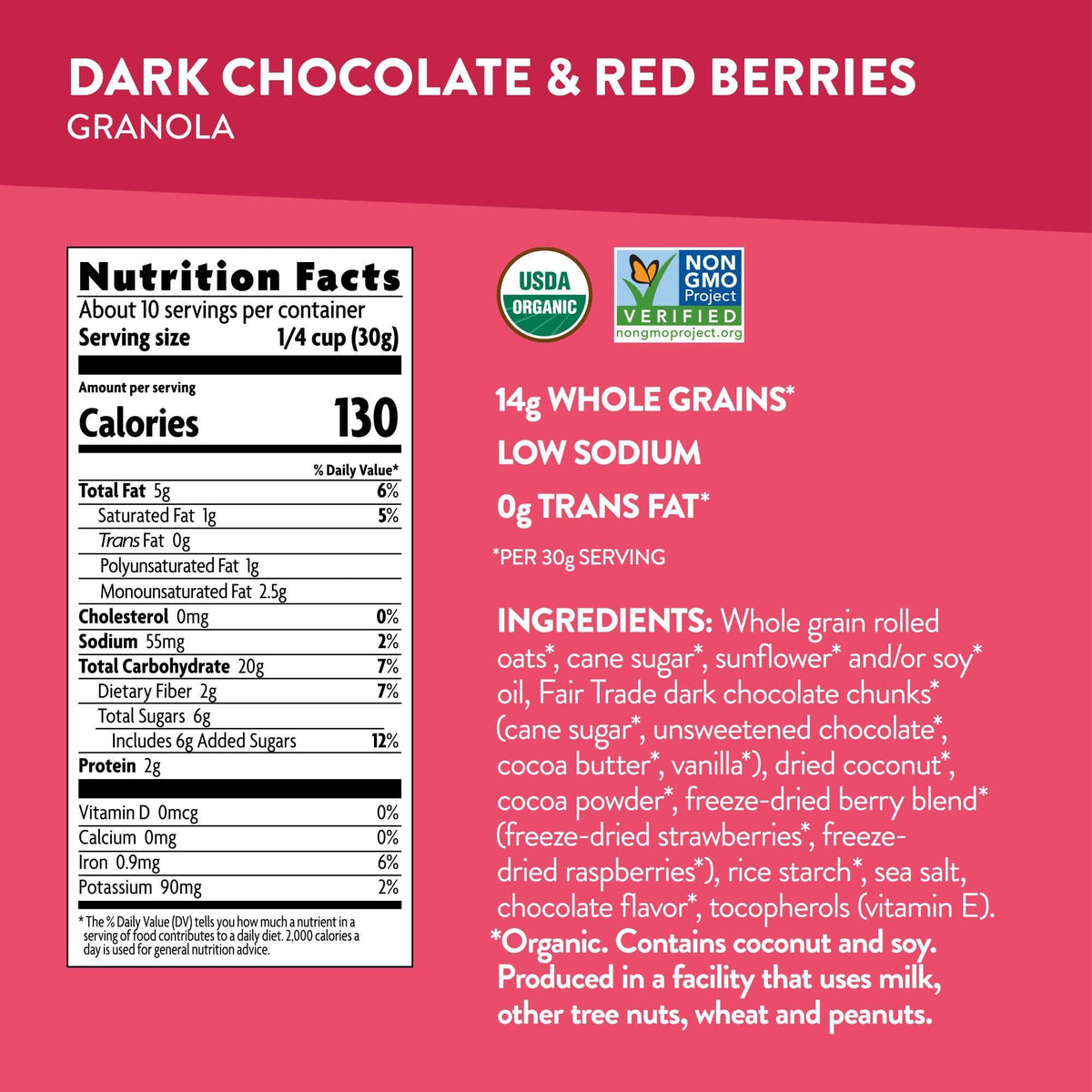 Love Crunch Organic Dark Chocolate & Red Berries Granola, 11.5 oz (Pack of 1), Non-GMO, Fair Trade, by Nature's Path