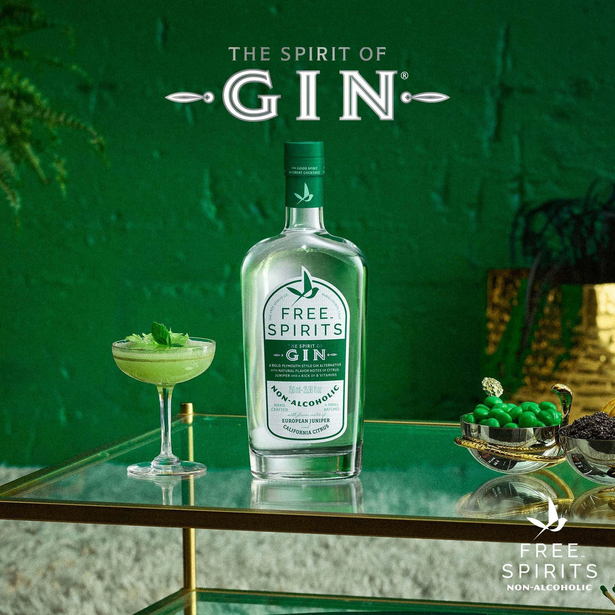 Free Spirits Non-Alcoholic Gin Spirit - Award Winning Gin Alternative - Low Calorie, Vegan, Gluten-Free with B-Vitamins - Natural Ingredients for Delicious Cocktails - 750 ml Bottle