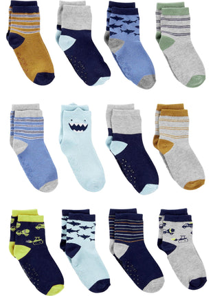 Simple Joys by Carter's Baby 12-Pack Socks, Multicolor/Monster/Sharks/Stripe, 4-5T