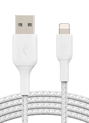 Belkin BoostCharge Braided Lightning Cable - 6.6ft/2M - MFi Certified Apple iPhone Charger USB to Lightning Cable 6ft - iPhone Cable - iPhone Charger Cable - Apple Charger - USB Phone Charger - White