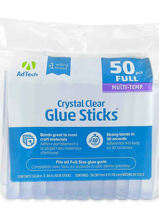 AdTech Crystal Clear Hot Glue Gun Sticks (W220-14ZIP50) – Full Size Hot Glue Sticks. All-purpose glue sticks for crafting, scrapbooking & more. 50 pieces. Length: 4" Diameter: .44".