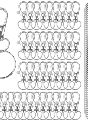 HXSEMAYIG 100PCS Keychain Hooks with Key Rings,Metal Swivel Lobster Claw Clasps, for Keychain Clip Lanyard, Jewelry Making, Crafts (Silver)