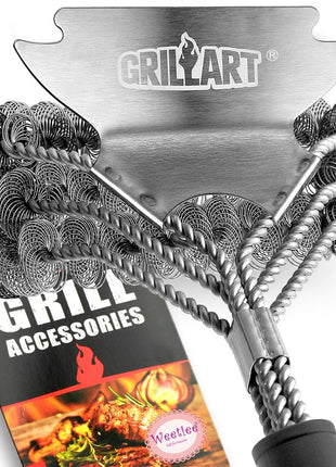 Grill Brush and Scraper Bristle Free – Safe BBQ Brush for Grill – 18'' Stainless Grill Grate Cleaner - Safe Grill Accessories for Porcelain/Weber Gas/Charcoal Grill – Gifts for Grill Wizard