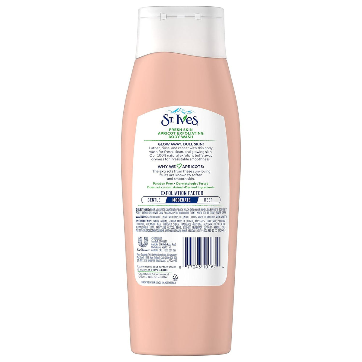 St. Ives Exfoliating Body Wash & Shower Gel For Women with Apricot, Exfoliates & Makes Skin Glow, Mild Cleanser moisturising Liquid Body Wash with 100% Natural Extracts, Paraben-Free Bath Gel, Dermatologically Tested, 400ml