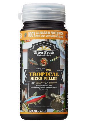 Ultra Fresh Tetra Fish Food, Slow Sinking, All Natural Ingredients, Wild Sword Prawns, Spirulina, Color Enhancement, Small Granules , Tropical Micro Pellet 1.87 oz