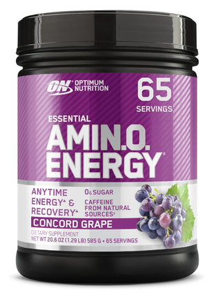 Optimum Nutrition Amino Energy   Pre Workout with Green Tea, BCAA, Amino Acids, Keto Friendly, Green Coffee Extract, Energy Powder   Concord Grape, 65 Servings (Packaging May Vary)