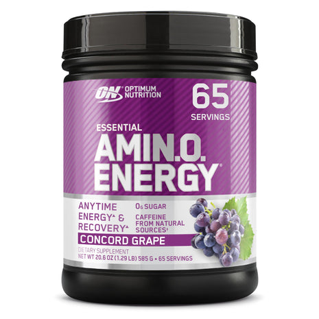Optimum Nutrition Amino Energy   Pre Workout with Green Tea, BCAA, Amino Acids, Keto Friendly, Green Coffee Extract, Energy Powder   Concord Grape, 65 Servings (Packaging May Vary)