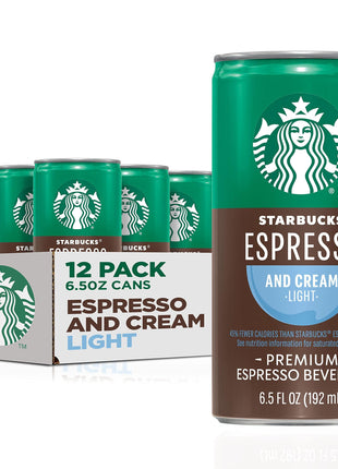 Starbucks Ready to Drink Coffee, Espresso & Cream Light , 6.5oz Cans (12 Pack) (Packaging May Vary)