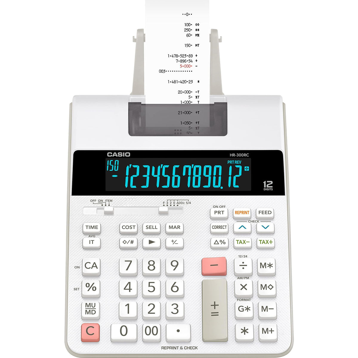 Casio HR-300RC – Printing Calculator with Backlit LCD Display | Cost/Sell/Margin, Tax & Time Functions | Re-Print & 150-Step Check | Ideal for Personal, Business & Office Use