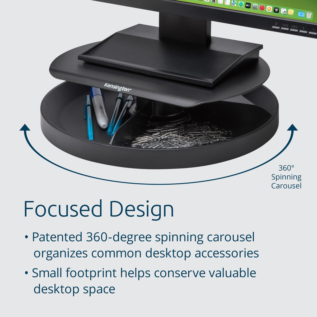 Kensington Smart Fit Spin2 Monitor Stand - Black (K52787WW), 3.1" x 12.6" x 12.6"