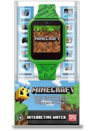 Minecraft Kids Smart Watch – Touchscreen Interactive Watch with 10 Customizable Clock Faces, Built-in Camera, Video Recorder, Alarm, Calculator, Games & Pedometer – Fits Wrists 5.5" to 8"