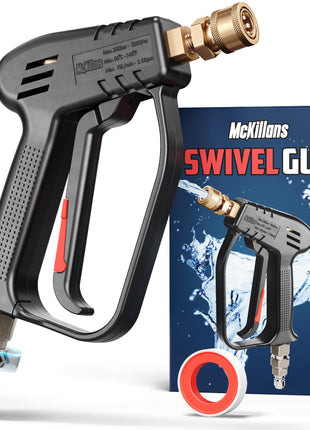 McKillans® Short Pressure Washer Gun with Swivel - High Pressure Water Handle with 3/8" Male Plug and 1/4" Quick Connector Coupler - Power Washer Gun Compatible with Foam Cannon - Car Wash Foam Gun
