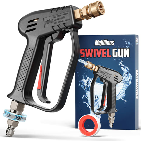 McKillans® Short Pressure Washer Gun with Swivel - High Pressure Water Handle with 3/8" Male Plug and 1/4" Quick Connector Coupler - Power Washer Gun Compatible with Foam Cannon - Car Wash Foam Gun