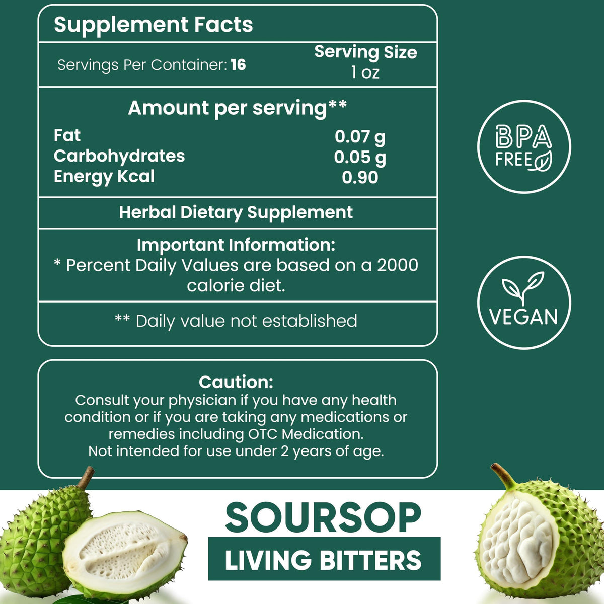 Herboganic Soursop Bitters Liquid | Natural Living Bitters for overall wellness 16 OZ | Soursop Bitters