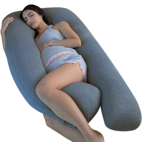 Pharmedoc Pregnancy Pillows, U-Shape Full Body Pillow -Removable Cover Jumbo Size - Gray - Pregnancy Pillows for Sleeping - Body Pillows for Adults, Maternity Pillow and Pregnancy Must Haves