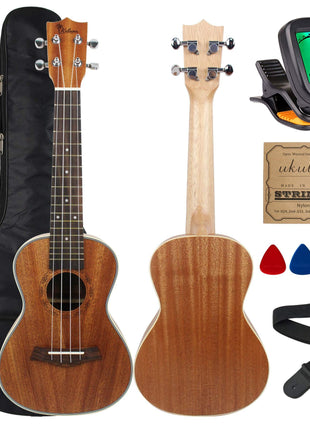 Kulana Deluxe Concert Ukulele, Mahogany Wood with Binding and Aquila Strings  Gig Bag