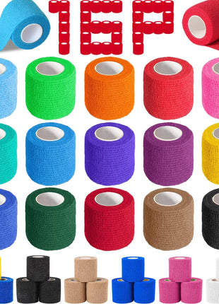 AZEN 16 Pack Self Adhesive Bandage Wrap, 2 inch X 5 Yards Elastic Cohesive Bandage Wrap, Color Athletic Tape, Vet Wrap, Ankle Tape