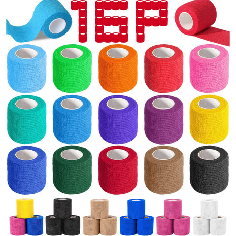 AZEN 16 Pack Self Adhesive Bandage Wrap, 2 inch X 5 Yards Elastic Cohesive Bandage Wrap, Color Athletic Tape, Vet Wrap, Ankle Tape
