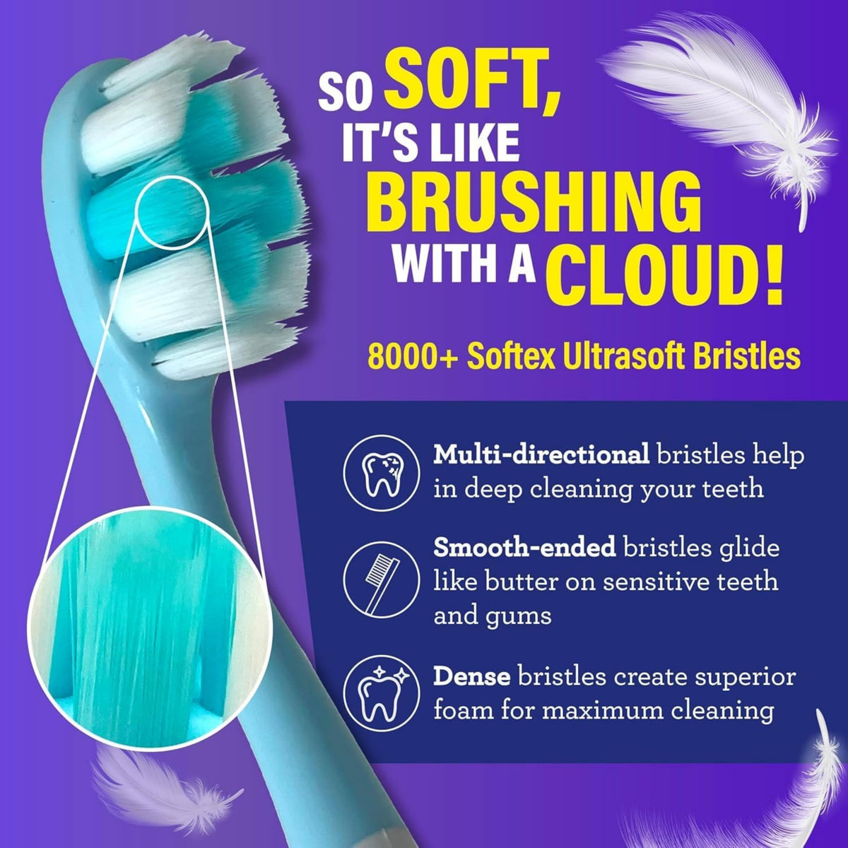 GuruNanda Butter On Gums Toothbrush, ADA Accepted, With 8000+ Ultra Soft Softex Bristles for Sensitive & Receding Gums, Perfect for Whiter Teeth, 6 Ct