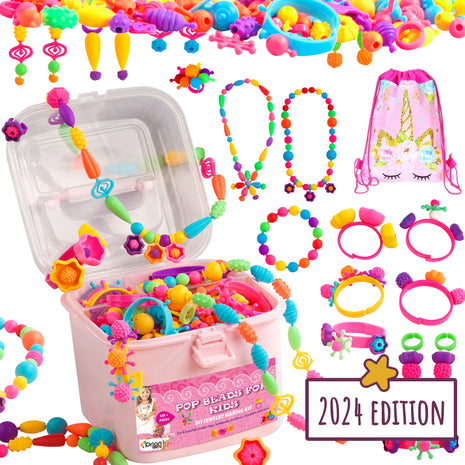 Orian Pop Beads Jewelry Making Kit for Girls, 550+ Piece Set, Pop Beads for Girls Ages 3 and Up, Fun and Colorful Snap Beads, Bracelet Making Kit, Necklaces and Rings. Great Colorful Unicorn Gift Bag