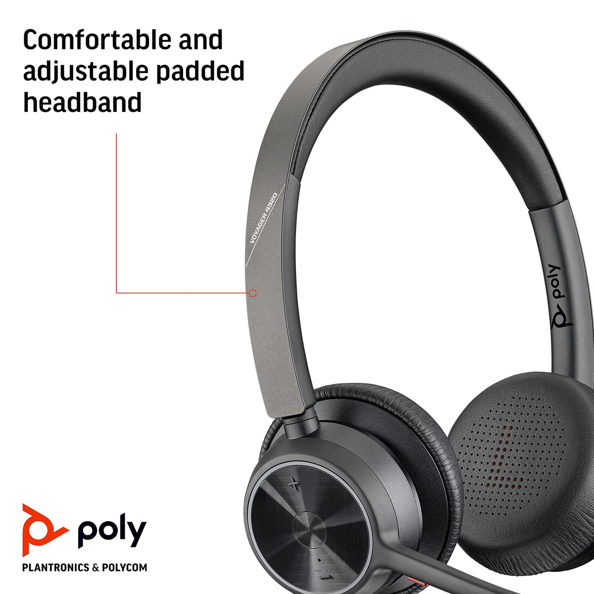 Poly - Voyager 4320 UC Wireless Headset (Plantronics) - Headphones with Boom Mic - Connect to PC/Mac via USB-C Bluetooth Adapter, Cell Phone via Bluetooth - Works with Teams, Zoom & More,Black