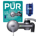 PUR Plus Horizontal Faucet Mount Filtration System with 3-in-1 Lead Reducing Filter, Water Filter for Sink, Lasts 100 Gallons, Compatible with Sinks with External Aerators, Metallic Grey