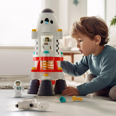 iPlay, iLearn Rocket Space Toy 3 4 5 Year Old Boys Kids Girls, Toddler STEM | Spaceship Building Playset w/Electric Drill, 2 Astronauts, Educational Learning Science Kit Birthday Gift for Age 3 4 5 6 7 8
