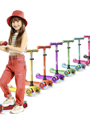 Lifemaster Mini 3-Wheel Kids Scooter with Multi-Color Wheel Lights – 4-Height Adjustable Handlebar, Wide Anti-Slip Deck, Child Safety Certified, Boys & Girls Ages 2+ Supports Up to 110 lbs