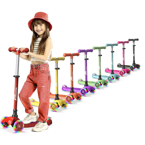 Lifemaster Mini 3-Wheel Kids Scooter with Multi-Color Wheel Lights – 4-Height Adjustable Handlebar, Wide Anti-Slip Deck, Child Safety Certified, Boys & Girls Ages 2+ Supports Up to 110 lbs