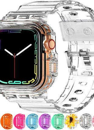 XYF Compatible for Crystal Clear Apple Watch Bands, 45mm 44mm Bumper Case for Men Women Jelly Sport Cover Strap for iWatch Ultra 3 2 Series 11 10 9 8 7 SE 6 5 4 3 (CrystalClear, 44/45)