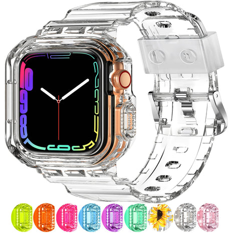 XYF Compatible for Crystal Clear Apple Watch Bands, 45mm 44mm Bumper Case for Men Women Jelly Sport Cover Strap for iWatch Ultra 3 2 Series 11 10 9 8 7 SE 6 5 4 3 (CrystalClear, 44/45)
