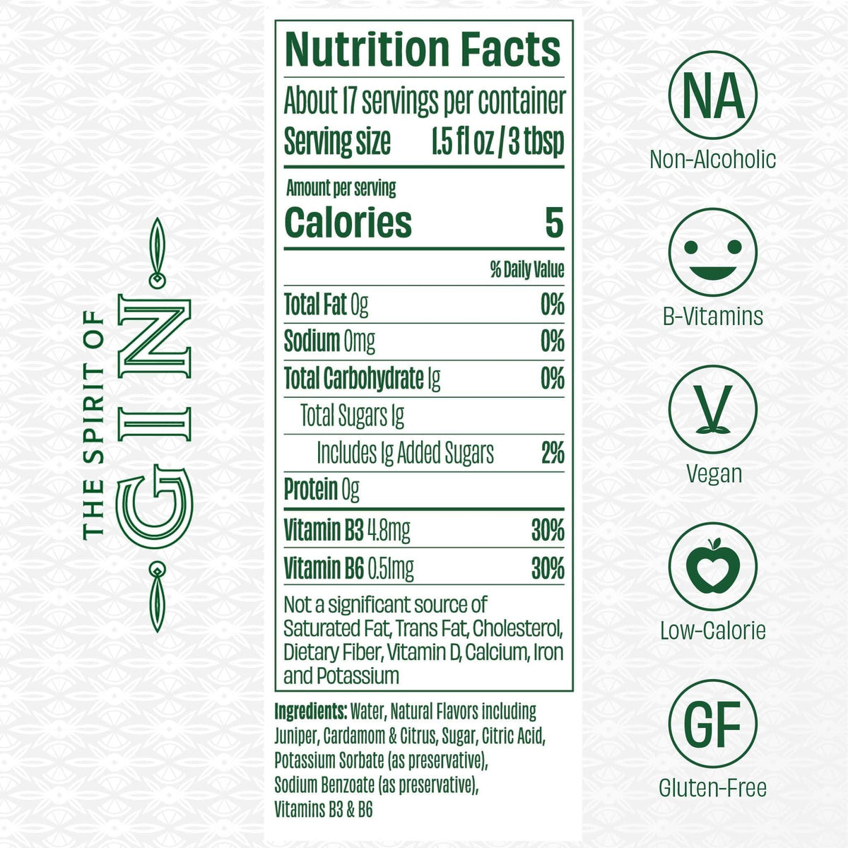 Free Spirits Non-Alcoholic Gin Spirit - Award Winning Gin Alternative - Low Calorie, Vegan, Gluten-Free with B-Vitamins - Natural Ingredients for Delicious Cocktails - 750 ml Bottle
