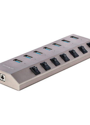 StarTech 7 Port Self-Powered USB C Hub with Individual On/Off Switches, USB 3.0 (5Gbps) Expansion Hub with Power Supply, Desktop Laptop USB-C to USB-A Splitter