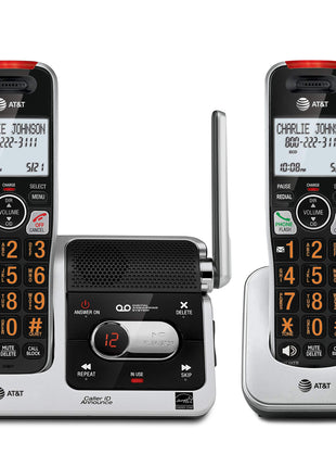 AT&T BL102-2 DECT 6.0 2-Handset Cordless Phone for Home with Answering Machine, Call Blocking, Caller ID Announcer, Audio Assist, Intercom, and Unsurpassed Range, Silver/Black