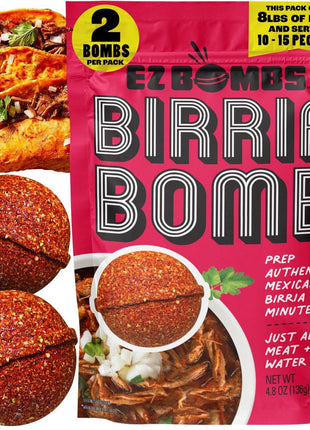 EZ Bombs Birria Bomb Seasoning, Pack of 2 – Authentic Mexican Spice Mix for Tacos, Burritos, Nachos, and Quesadillas – Made with Real Chiles, Herbs, and Spices for Quick and Flavorful Meals