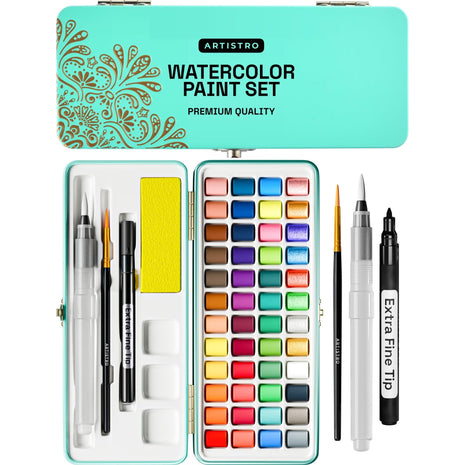 ARTISTRO Vivid Watercolor Paint Set with Palette & Brush Pens | Portable Paint Art Kit, Travel Water Color Set, For Adults, Professionals, & Kids, Art & Painting Supplies, Gift Idea