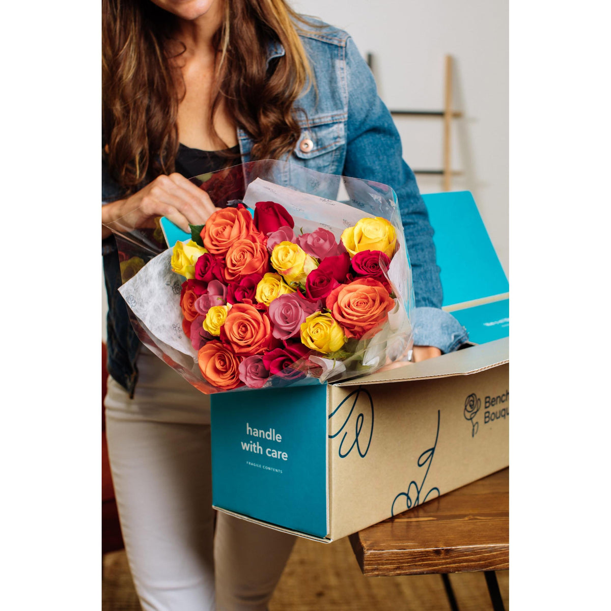 Benchmark Bouquets - 24 Stem Premium Rainbow Roses (Glass Vase Included) - Fresh Flowers for Delivery - Gift for Graduation, Birthday, Anniversary, Sympathy, Get Well, Congratulations