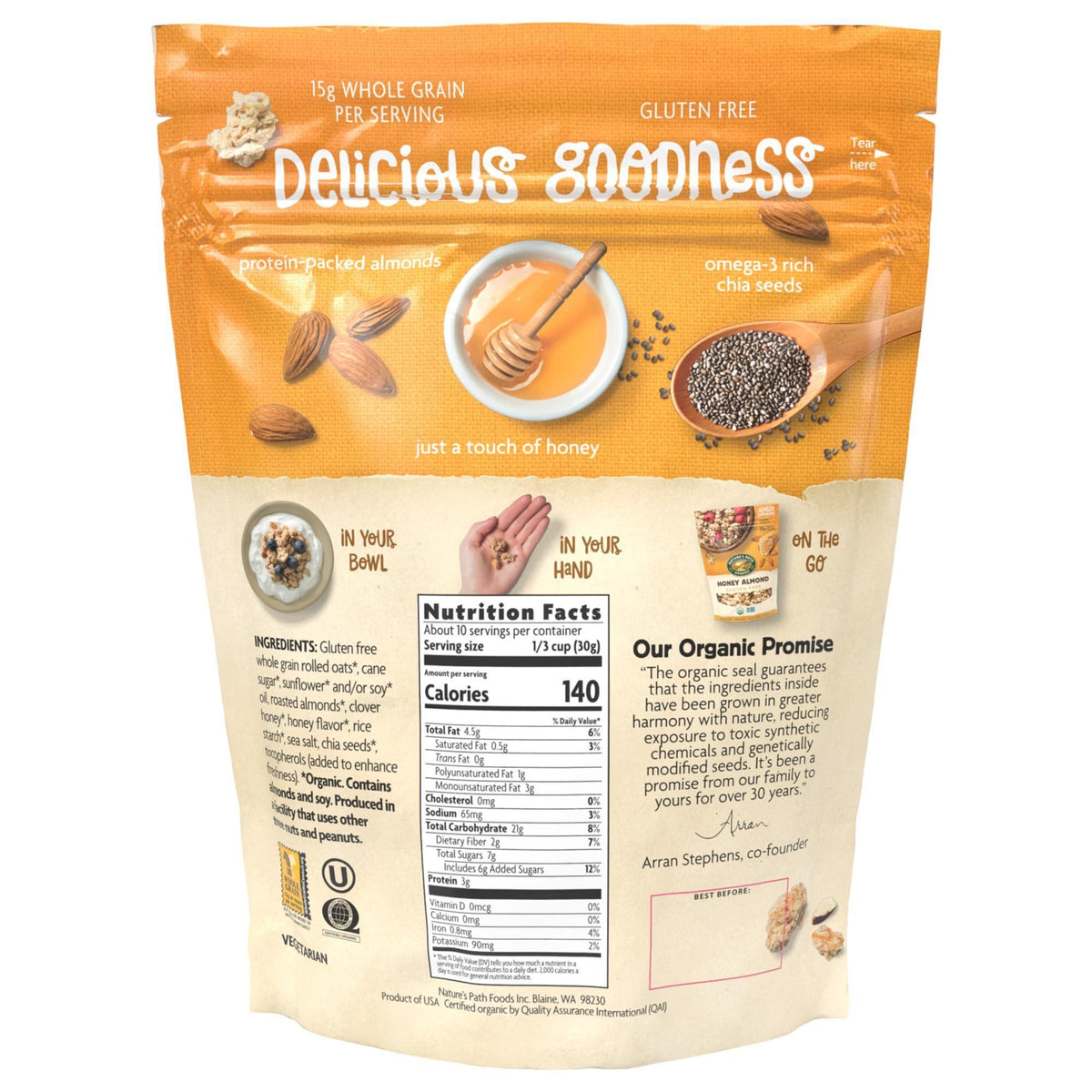 Nature's Path Organic Honey Almond Granola, 11 oz (Pack of 1), Gluten Free, Non-GMO