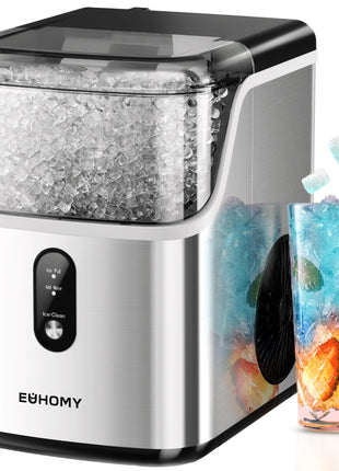 EUHOMY Nugget Ice Makers Countertop, Pebble Ice Maker Machine with 34lbs/24H Soft Ice, Self-Cleaning Sonic Ice Maker with Ice Scoop&Basket, Pellet Ice Maker for Home/Kitchen/Office(Stainless Steels)