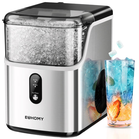 EUHOMY Nugget Ice Makers Countertop, Pebble Ice Maker Machine with 35lbs/24H Soft Ice, Self-Cleaning Sonic Ice Maker with Ice Scoop&Basket, Pellet Ice Maker for Home/Kitchen/Office(Stainless Steels)